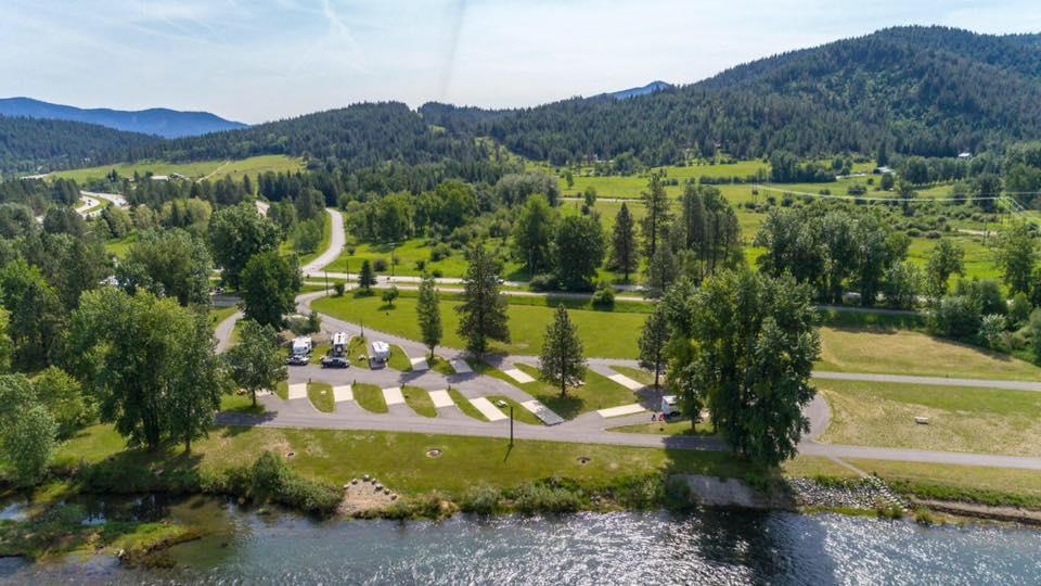 Arial of the Coeur d'Alene River and CDA River RV, Riverfront Campground